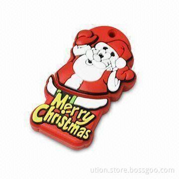 Santa-shaped USB Flash Drive with Up to 64GB Memory Capacity, Free Printing and Packaging